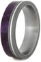 Purple Box Elder Burl Wood, Grooved Pinstripe 6mm Sandblasted Titanium Comfort-Fit Band, Size 8.5