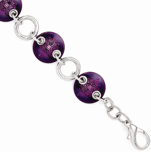 Black Ti, Sterling Silver Anodized Pink and Purple 21mm Link Bracelet, 8"