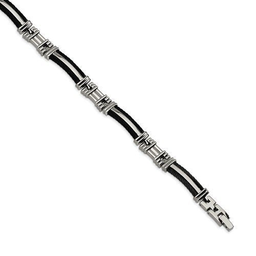 Men's Grey Titanium Black IP-Plated 10mm Link Bracelet, 8.5"
