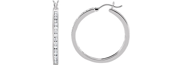 Diamond Channel Set Hoop Earrings, 14k White Gold (1/2 Ctw, Color G-H, Clarity I1)