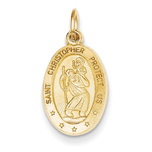 14k Yellow Gold Saint Christopher Medal Charm (24X12 MM)