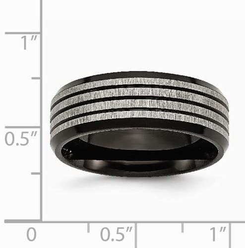 Brushed Grey Titanium Striped, Black IP 8mm Wedding Band, Size 7.5