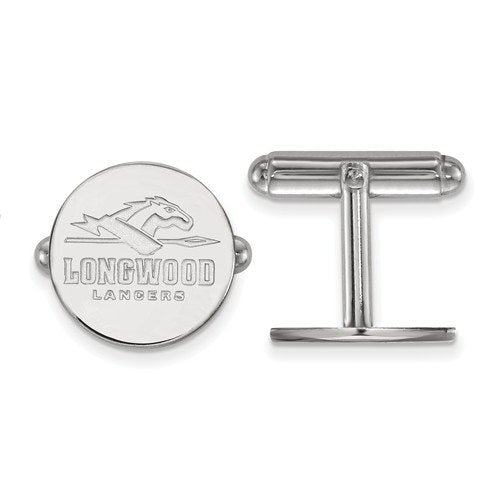 Rhodium-Plated Sterling Silver, Longwood University Round Cuff Links, 15MM