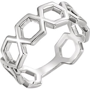 Geometric Hexagon Ring, Sterling Silver, Size 8