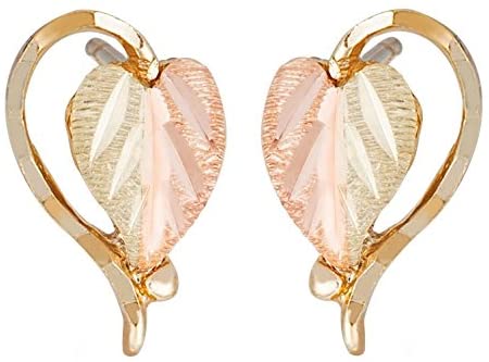 Diamond-Cut Split Leaf Earrings, 10k Gold Trim, 12k Green and Rose Gold Black Hills Gold Motif