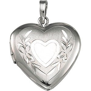 Sterling Silver Satin Heart Locket with Embossed Flowers