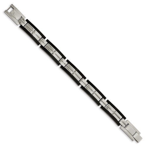 Men's Polished Stainless Steel Black IP-Plated Bracelet, 8.5"