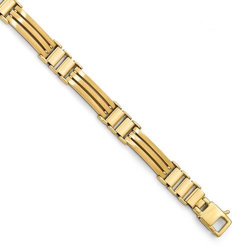 Men's Polished and Brushed 14k Yellow Gold Hollow Link Bracelet, 8.25"
