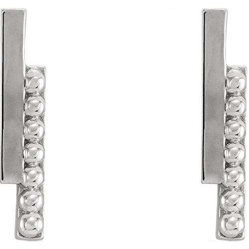 Beaded Bar Earring, Rhodium-Plated 14k White Gold