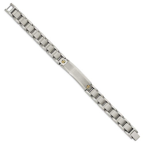 Men's Polished and Brushed Stainless Steel ID Yellow IP-Plated Bracelet, 8.75"