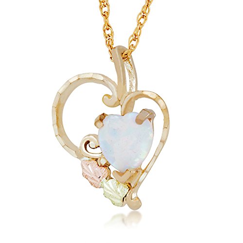 Ave 369 Created Opal Heart Cabochon Pendant Necklace, 10k Yellow Gold, 12k Green and Rose Gold Black Hills Gold Motif, 18''