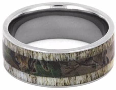 Deer Antler, Camouflage 9mm Titanium Comfort-Fit Wedding Ring, Size 15