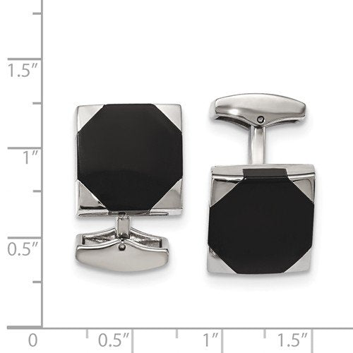 Stainless Steel Polished Black Rubber Square Cuff Links