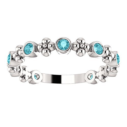 Platinum Genuine Blue Zircon Beaded Ring