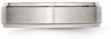 Satin-Brushed Stainless Steel 6mm Comfort-Fit Polished Grooved Band, Size 10.5