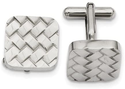 Stainless Steel Weave Design Textured Square Cuff Links, 17MM