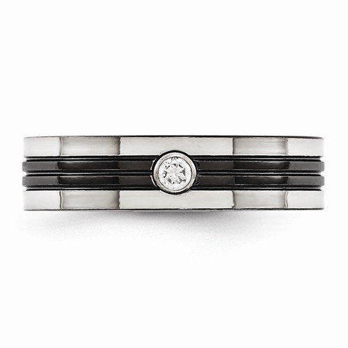 Diamond Collection in Black and Gray Titanium 6mm Grooved Comfort-Fit Band (.10 Ct, G-I, I1)