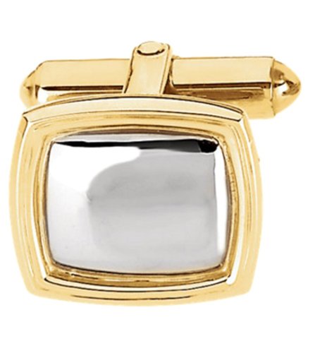 14k Yellow and White Gold Rectangle Cuff Link (Single Cuff Link) 14x16MM