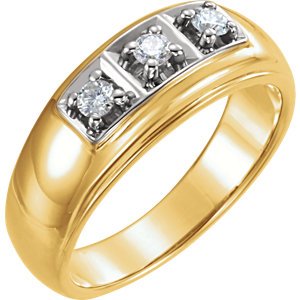 Men's 3-Stone Diamonds 8.5mm 14k Yellow Gold Ring, (0.33 Ct, G-H, I1), Size 10