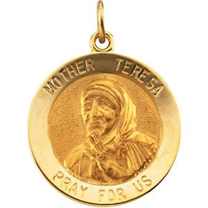 14k Yellow Gold Round Mother Teresa Medal (18 MM)