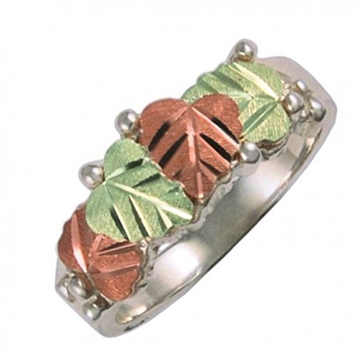 Ave 369 Diamond-Cut Heart Leaf Band, Sterling Silver, 12k Green and Rose Gold Black Hills Gold Motif