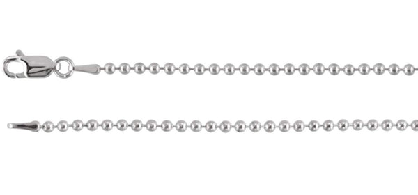 2mm Sterling Silver Bead Chain, 7"