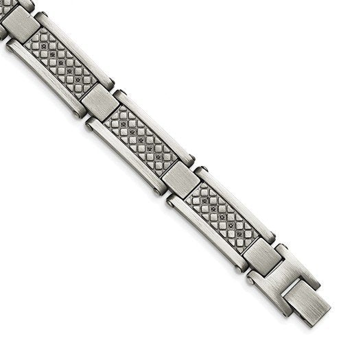 Men's Matte Stainless Steel Black Diamond Antiqued Bracelet, 9" (.1 Ctw)