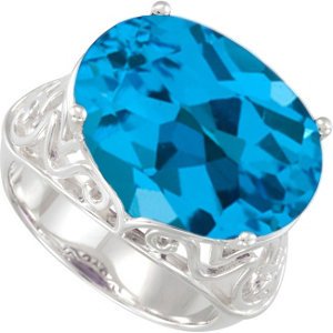 Swiss Blue Topaz Ring, Sterling Silver Filigree (18.4 Cttw), Size 10
