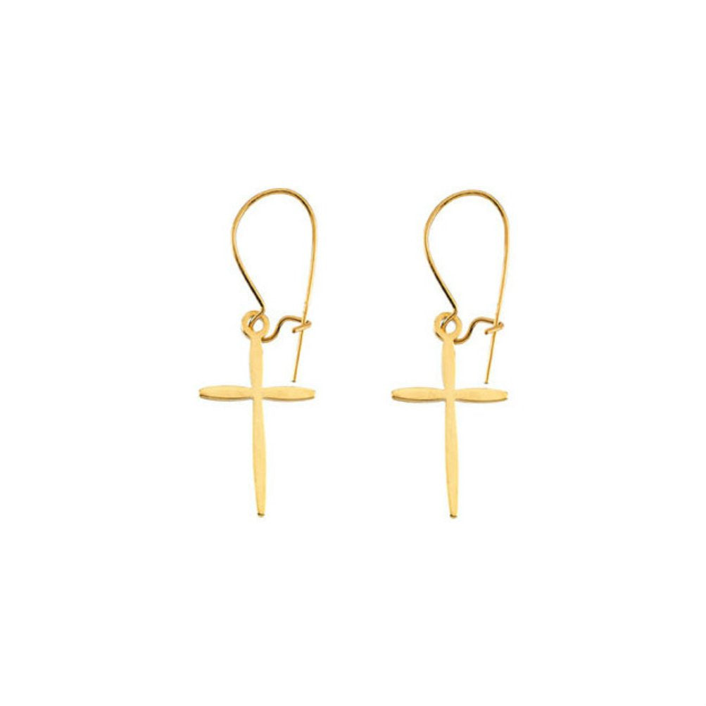 14k Yellow Gold Cross Dangle Earring