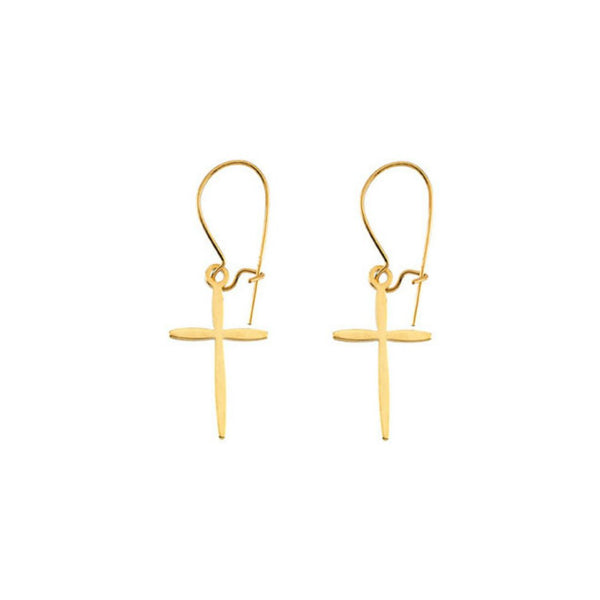 14k Yellow Gold Cross Dangle Earring