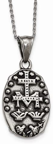 Stainless Steel Antiqued Spanish Miraculous Medal Necklace, 18"