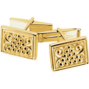 18k Yellow Gold Etruscan Style Granulated Bead Rectangle Cuff Links, 13.5x17MM