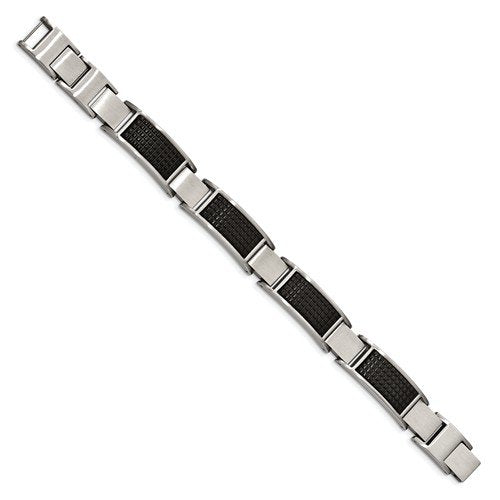 Men's Brushed Stainless Steel Black IP Textured Link Bracelet, 8"