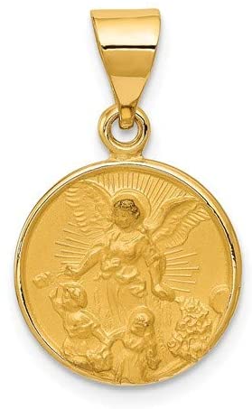 18k Yellow Gold Guardian Angel Medal Pendant (23X13MM)