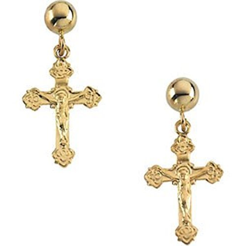 14k Yellow Gold Crucifix Dangle Earring