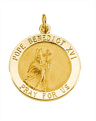 14k Yellow Gold Round Pope Benedict Medal (18.5 MM)