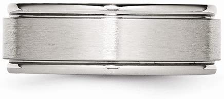 Men's Classic Brushed Stainless Steel, Ridged Edge 8mm Comfort-Fit Flat Band, Size 13