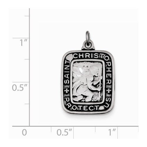 Sterling Silver Antiqued Square St. Christopher Medal Pendant (21X15MM)