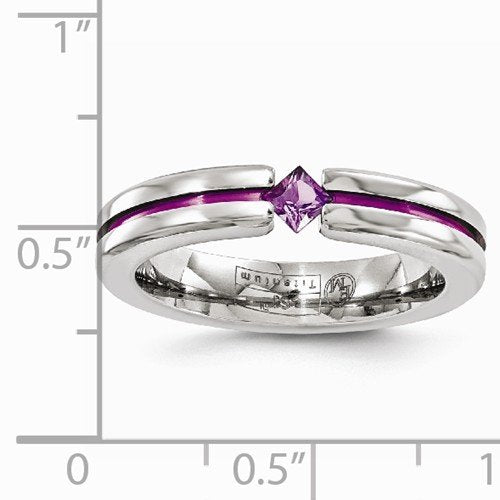 Radiance Collection Gray and Pink Titanium Amethyst Princess 4mm Band