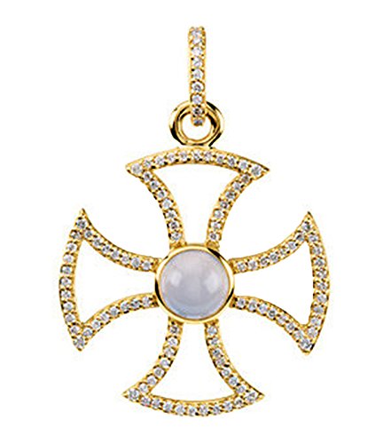 14k Yellow Gold Diamond and Chalcedony Maltese Rope Cross Pendant (GH Color, I1 Clarity, 3/4 Cttw)