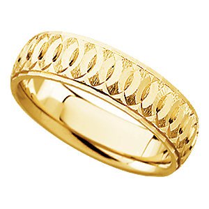 6mm 14k Yellow Gold Comfort Fit Circle Pattern Band, Sizes 4.5 to 15