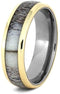 Deer Antler, 14k Yellow Gold 7mm Titanium Comfort-Fit Ring, Size 11