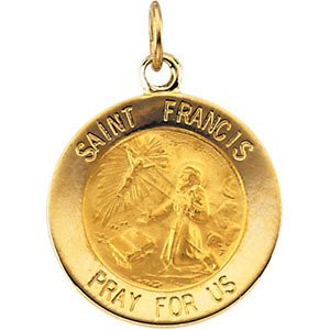 14k Yellow Gold Round St. Francis of Assisi Medal (15 MM)