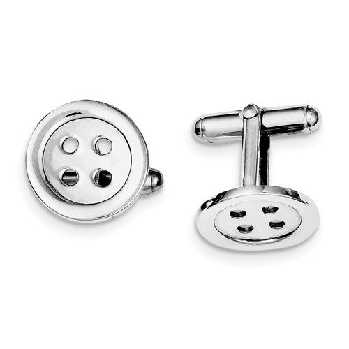 Rhodium-Plated Sterling Silver Button Cuff Links, 17MM