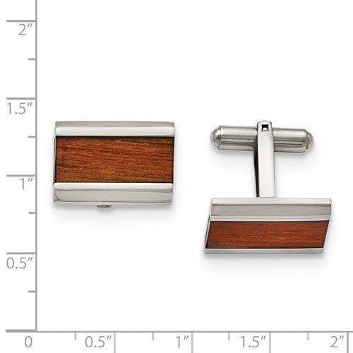 Stainless Steel Red and Orange Wood Inlay Cuff Links