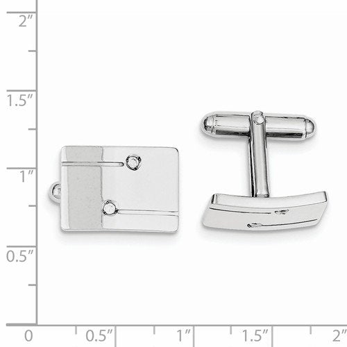 Rhodium-Plated Sterling Silver, Cubic Zirconia Rectangle Cuff Links, 19X16MM