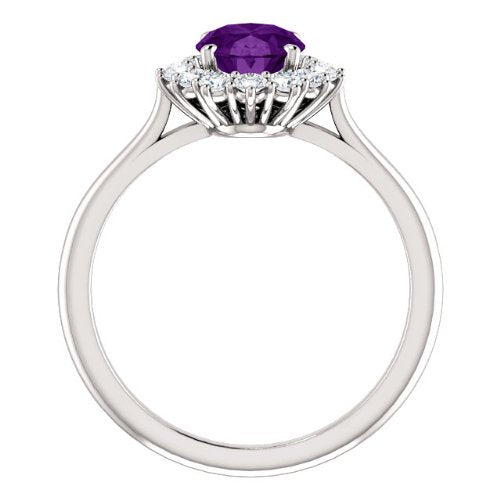 Genuine Oval Amethyst and Diamond Halo 14k White Gold Ring (.35 Cttw, GH Color, SI1 Clarity)