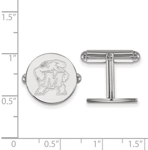 Rhodium-Plated Sterling Silver Maryland Round Cuff Links, 15MM