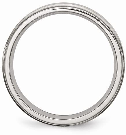 Satin-Brushed Stainless Steel 6mm Comfort-Fit Polished Grooved Band, Size 10.5