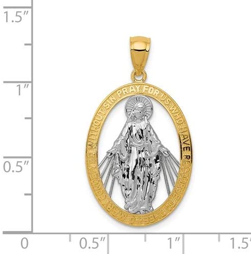 Rhodium-Plated 14k White and Yellow Gold Miraculous Medal Pendant (25.5X19MM)